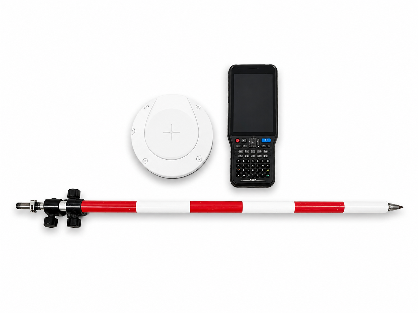 RTK GNSS imtuvas, lauko kontroleris ir matavimo lazda